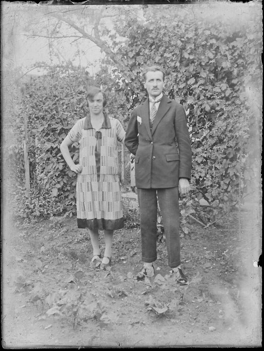 Plaque verre photo ancienne négatif noir et blanc 9x12 cm couple glass plate 