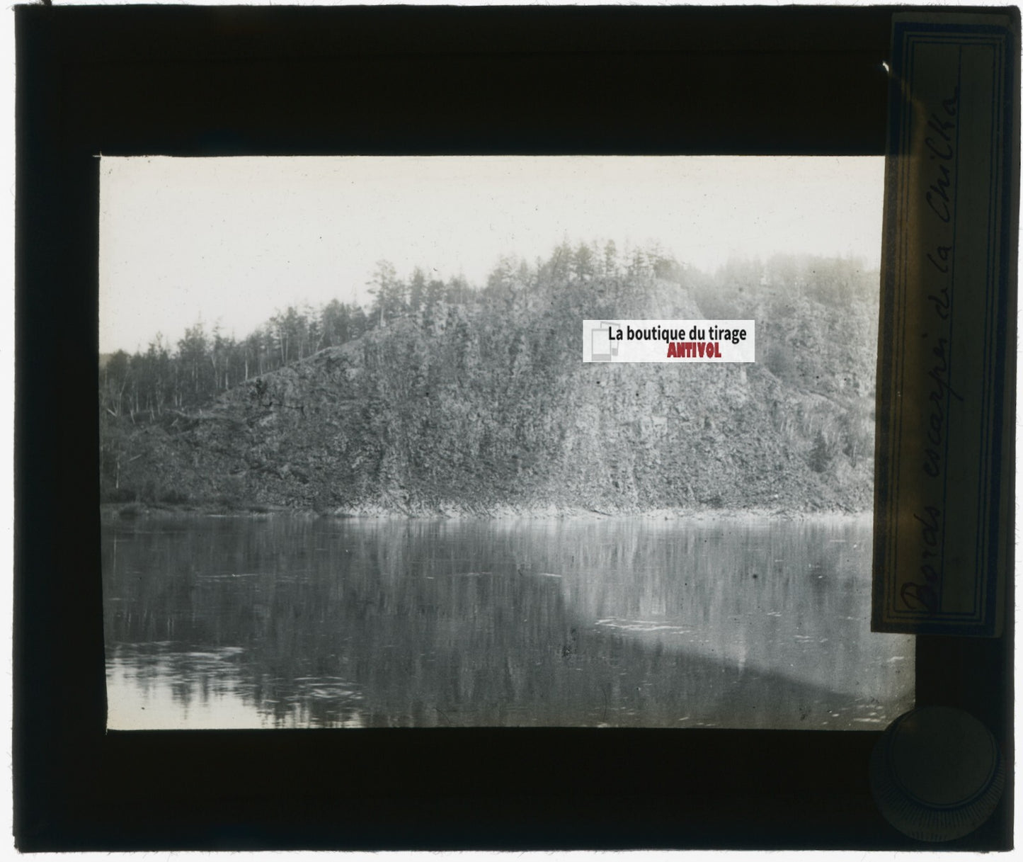 Rivière Chilka, Russie, photo plaque verre, noir & blanc, positif 8,5x10 cm