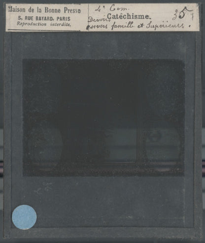 Scène religieuse, catéchisme, dessin peinture, plaque verre, positif 8,5x10 cm