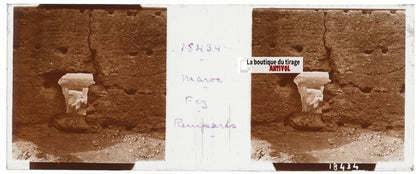 Fès, les remparts, Maroc, Plaque verre stéréo, positif sépia 4,5x10,7 cm