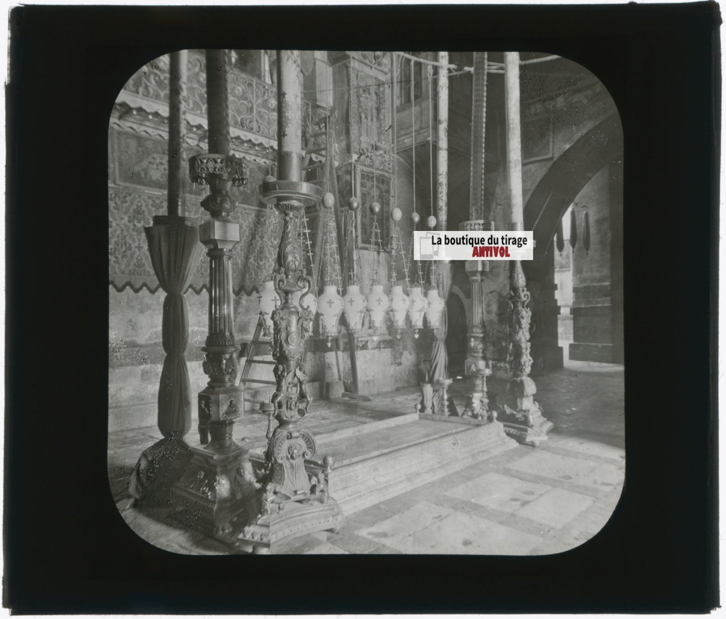 Église du Saint-Sépulcre, photo plaque verre, noir & blanc, positif 8,5x10 cm