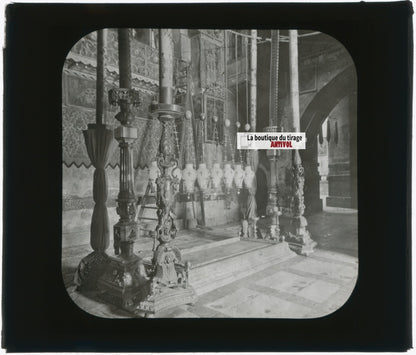 Église du Saint-Sépulcre, photo plaque verre, noir & blanc, positif 8,5x10 cm