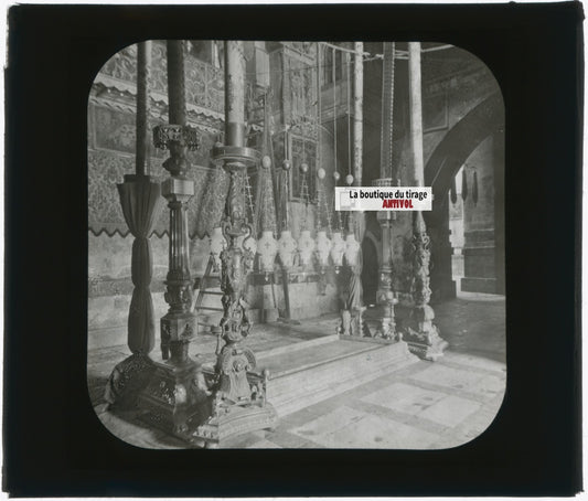 Église du Saint-Sépulcre, photo plaque verre, noir & blanc, positif 8,5x10 cm