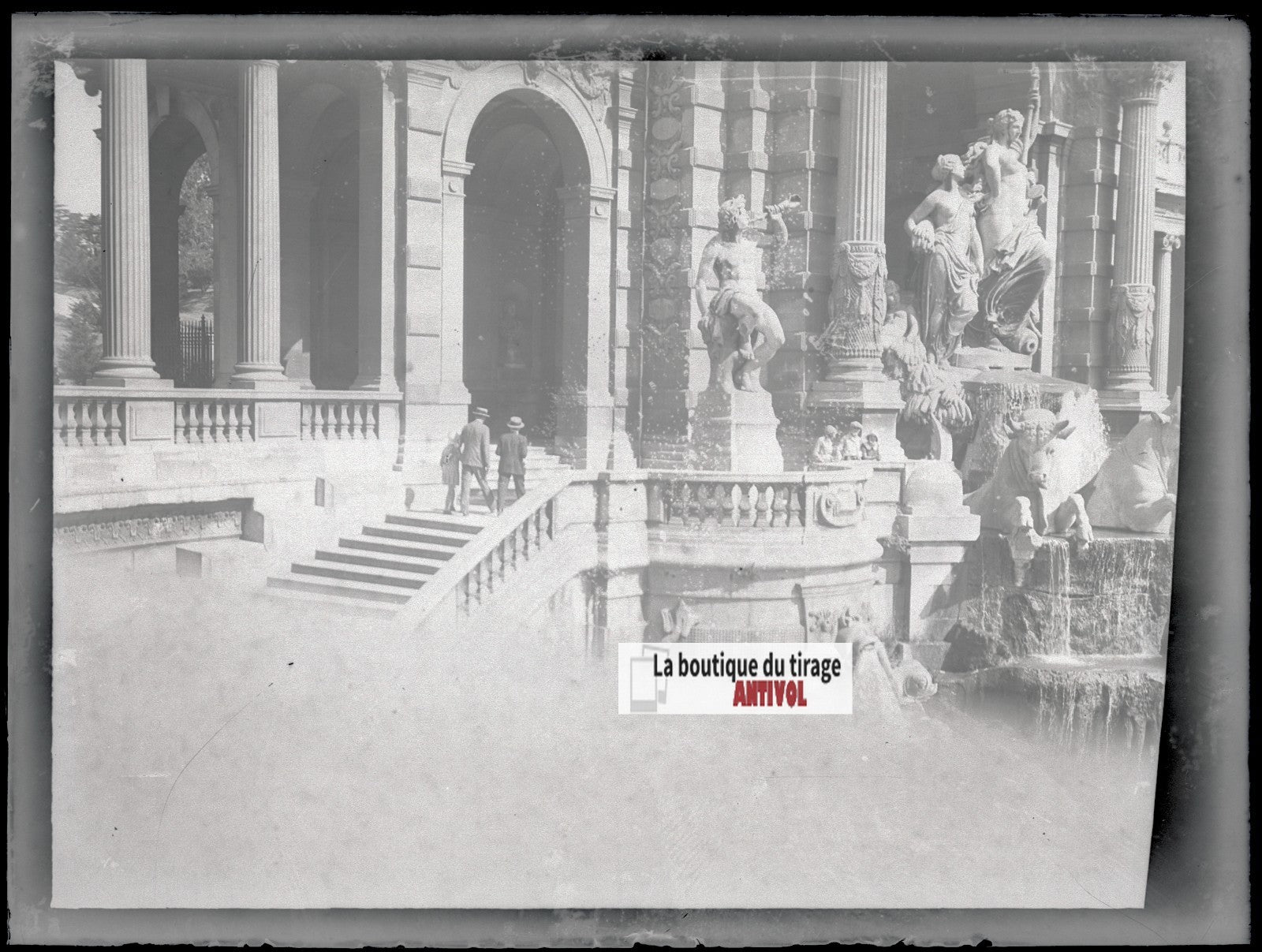 Palais Longchamp Marseille, photo plaque verre, négatif noir & blanc, 9x12 cm