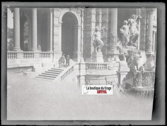 Palais Longchamp Marseille, photo plaque verre, négatif noir & blanc, 9x12 cm
