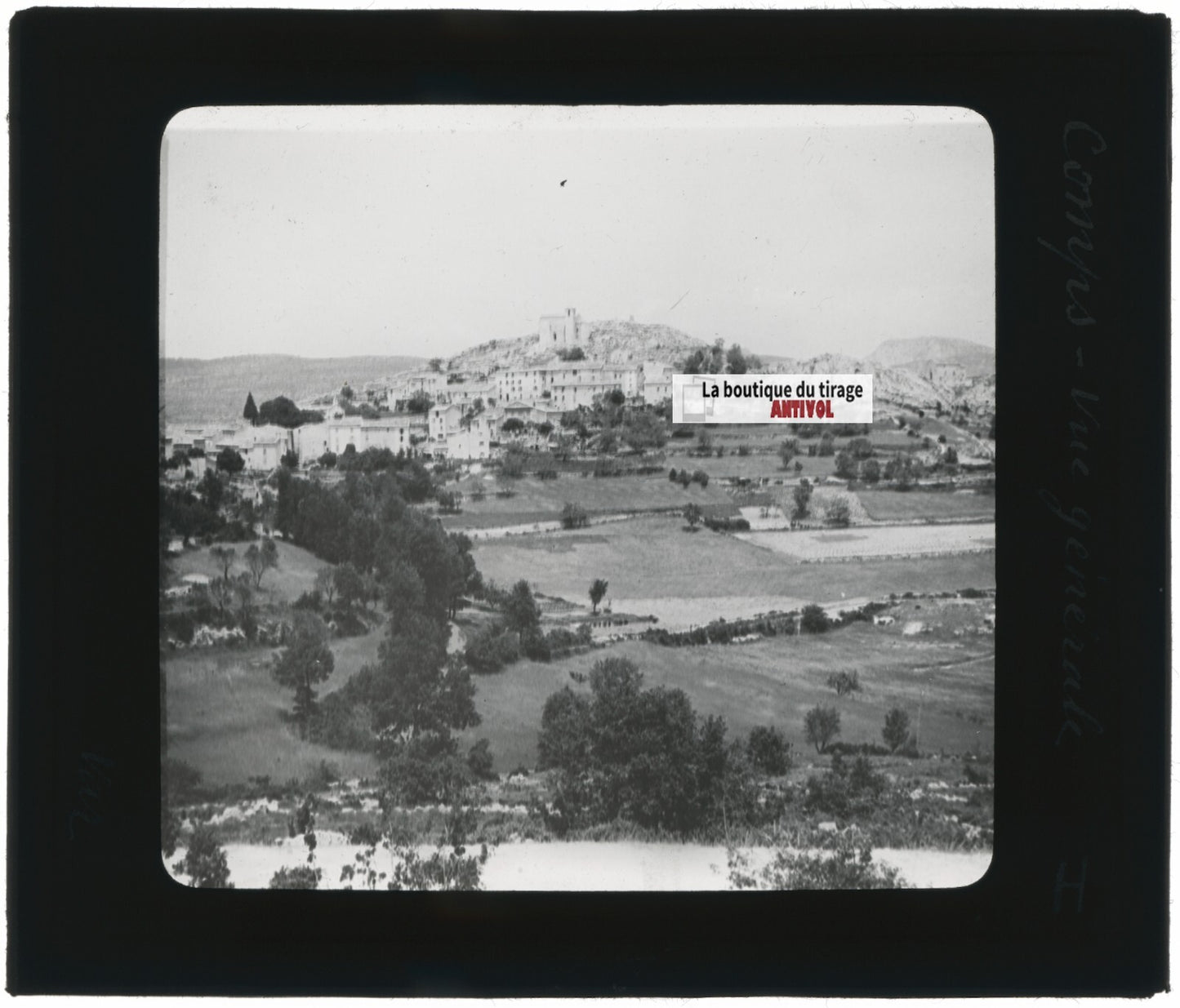 Comps-sur-Artuby, Var village, photo ancienne plaque de verre, positif 8,5x10 cm