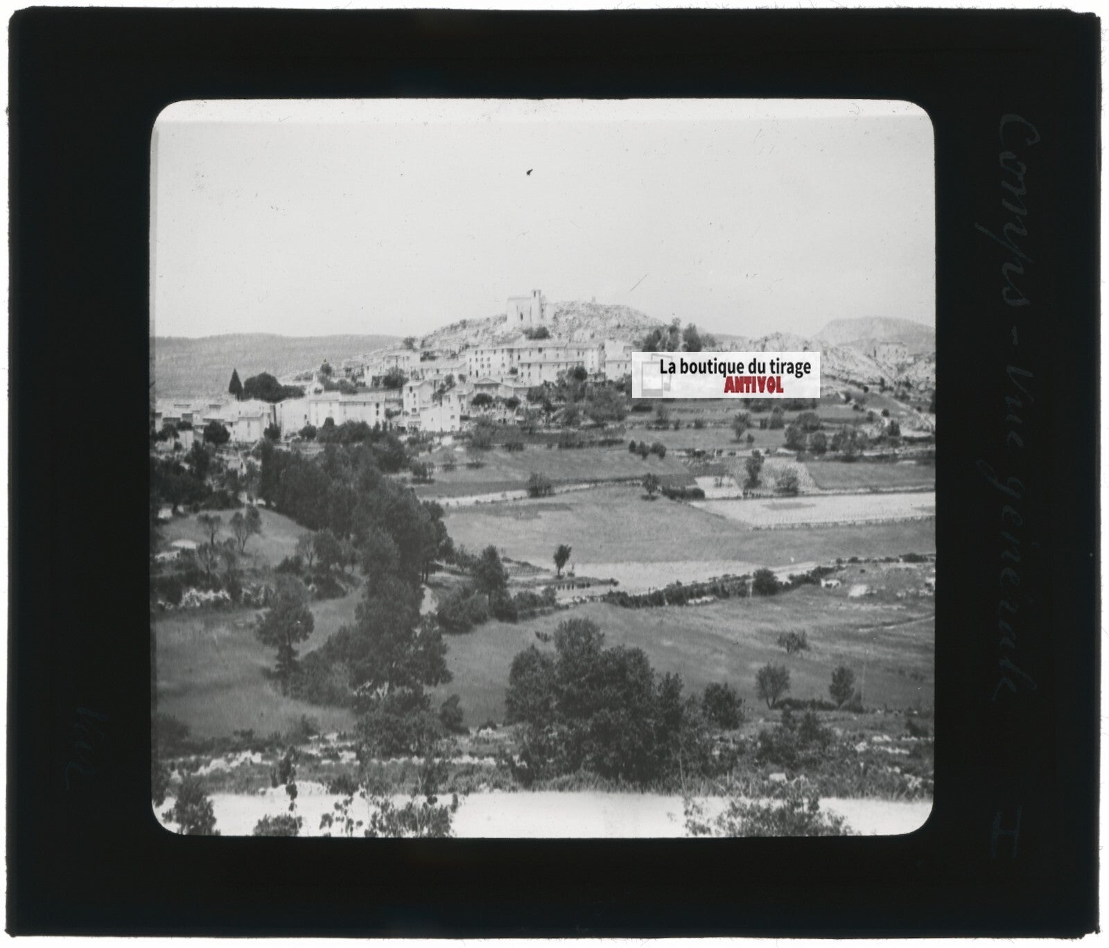 Comps-sur-Artuby, Var village, photo ancienne plaque de verre, positif 8,5x10 cm