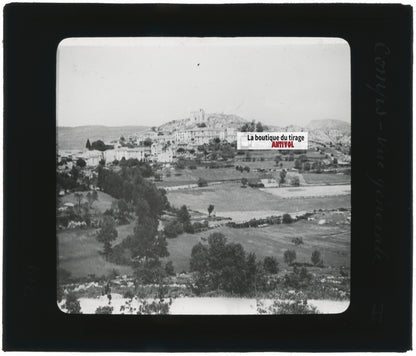 Comps-sur-Artuby, Var village, photo ancienne plaque de verre, positif 8,5x10 cm
