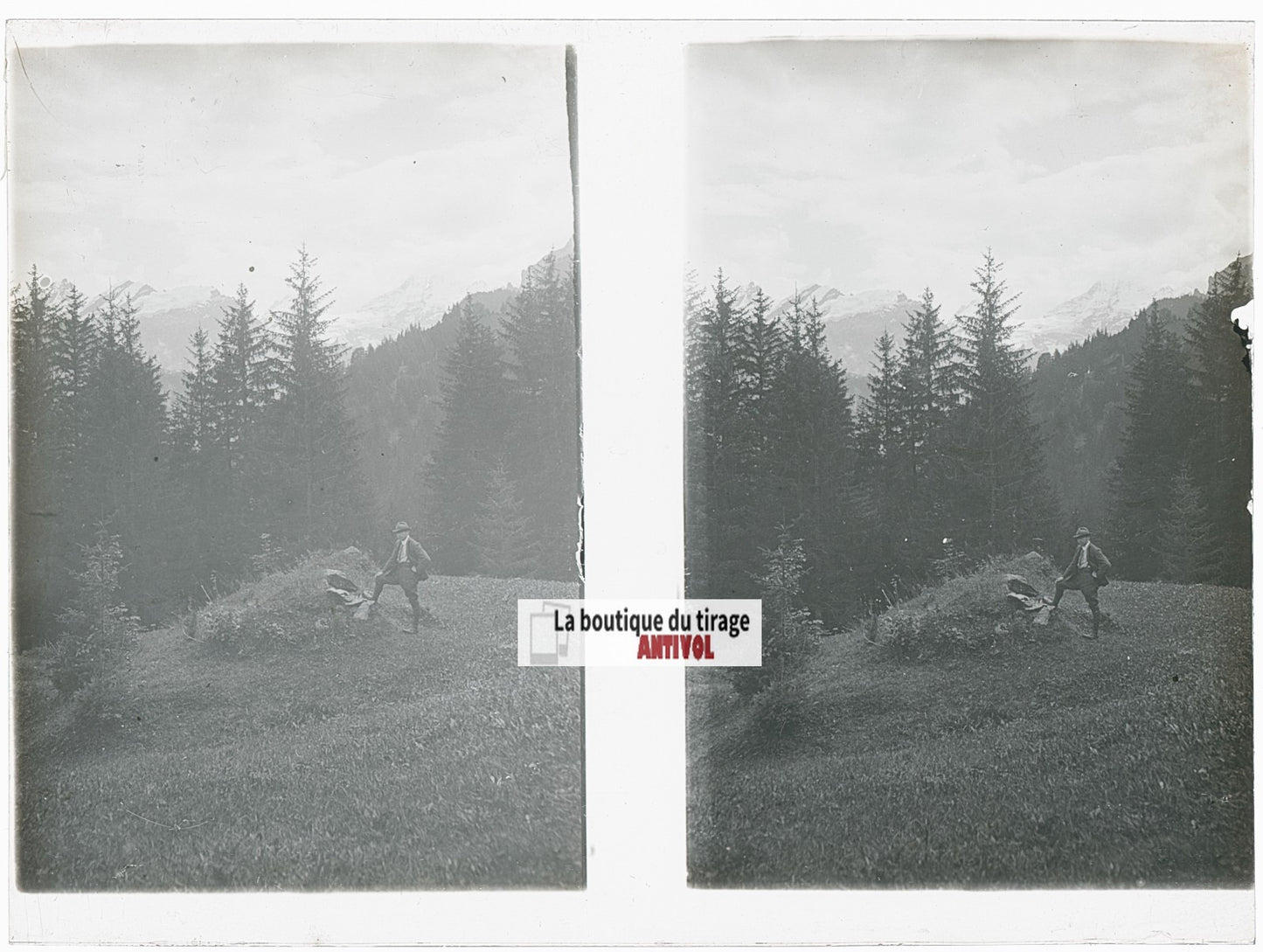 Oberland bernois, Alpes Suisse, stéréo photo plaque verre, noir & blanc, 9x12 cm