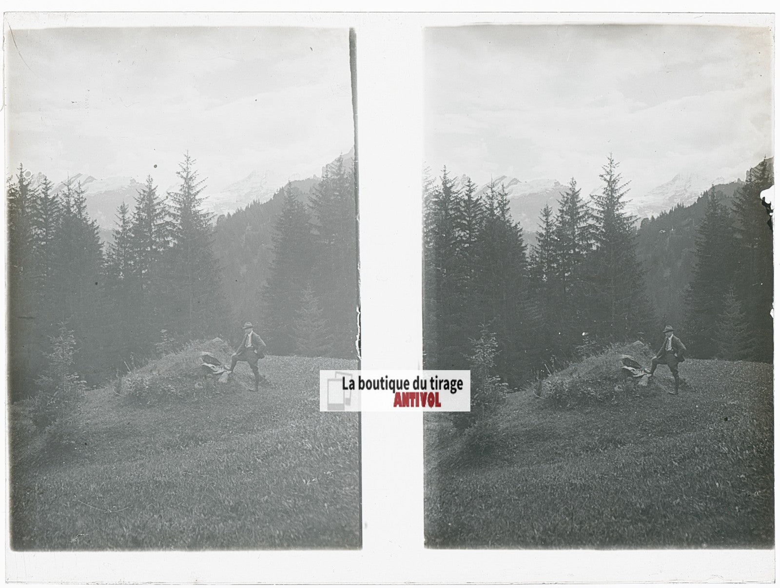 Oberland bernois, Alpes Suisse, stéréo photo plaque verre, noir & blanc, 9x12 cm