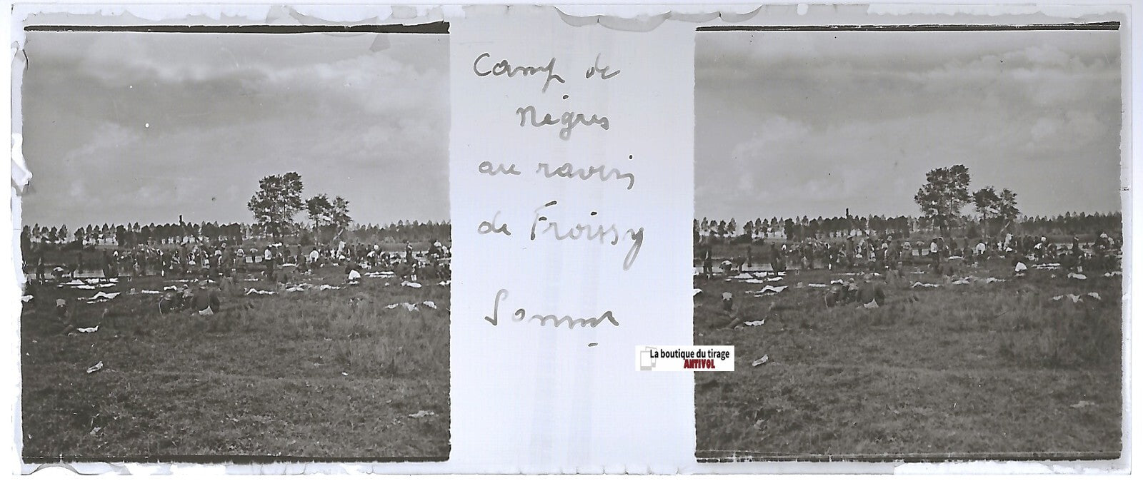 Ravin de Froissy, Plaque verre stéréo, positif ancien noir & blanc 4,5x10,7 cm