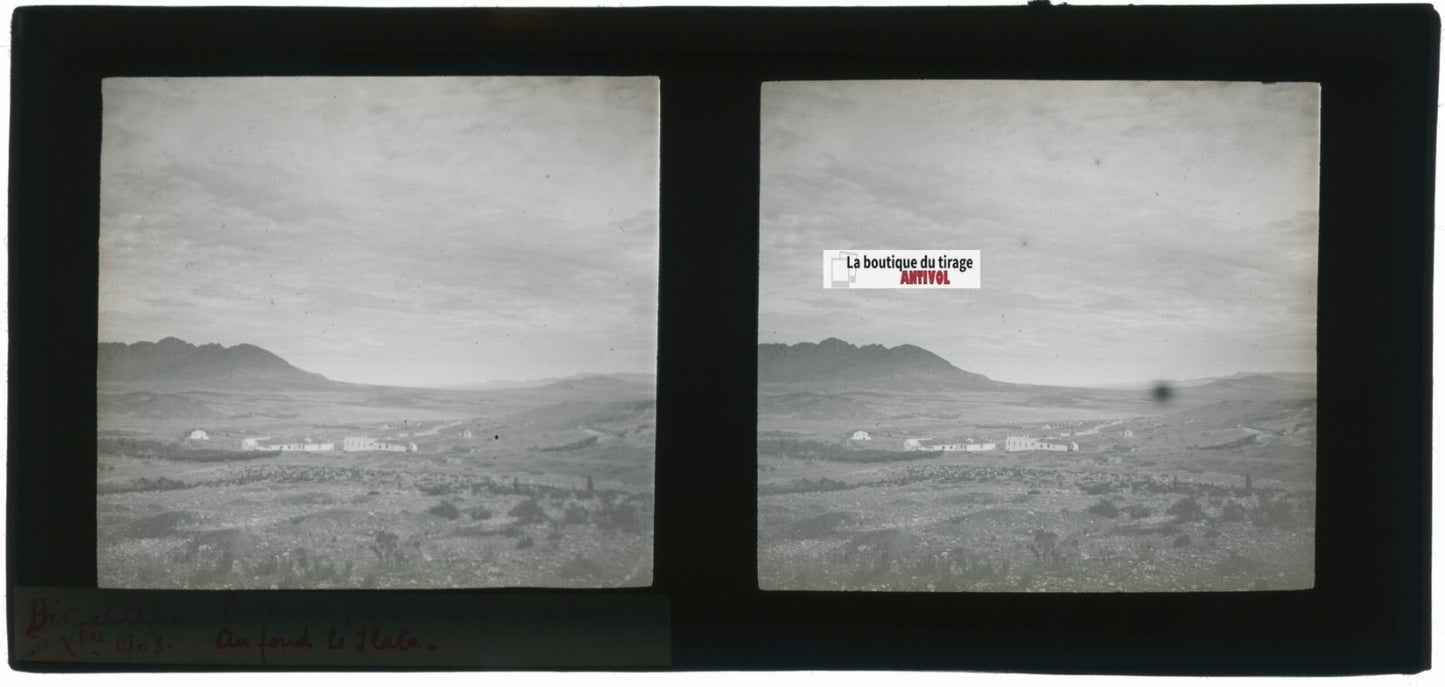 Paysage, Bir el Afou, Tunisie 1908, plaque verre stéréoscopique, positif 7x15 cm