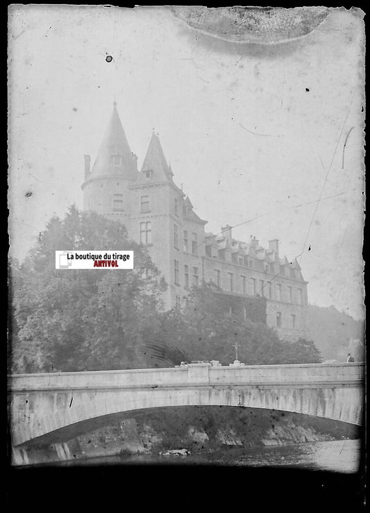 Château de Durbuy,  Plaque verre photo ancienne, négatif noir & blanc 6x9 cm