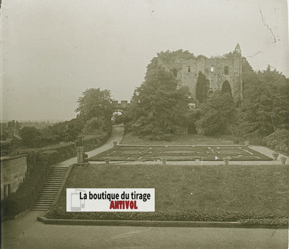 Ruines Château Langeais, plaque verre, photo stéréoscopie, noir & blanc 6x13 cm