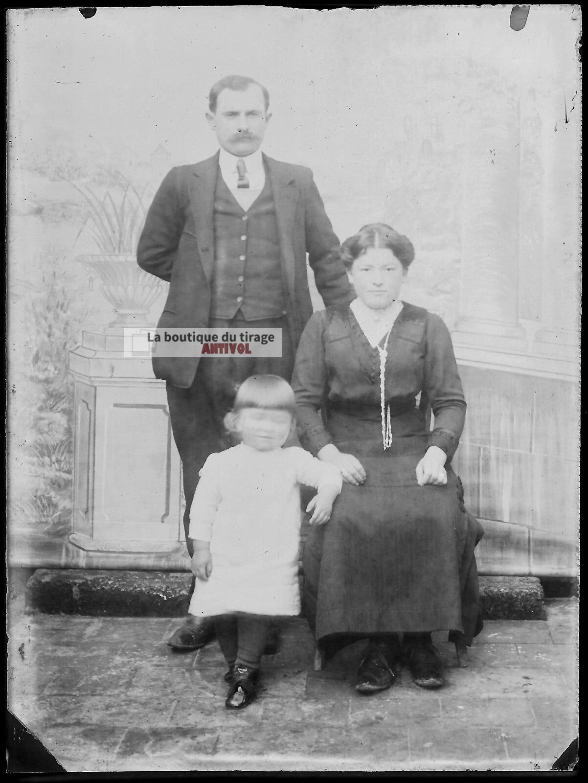 Plaque verre photo ancienne négatif noir et blanc 9x12 cm famille enfant vintage