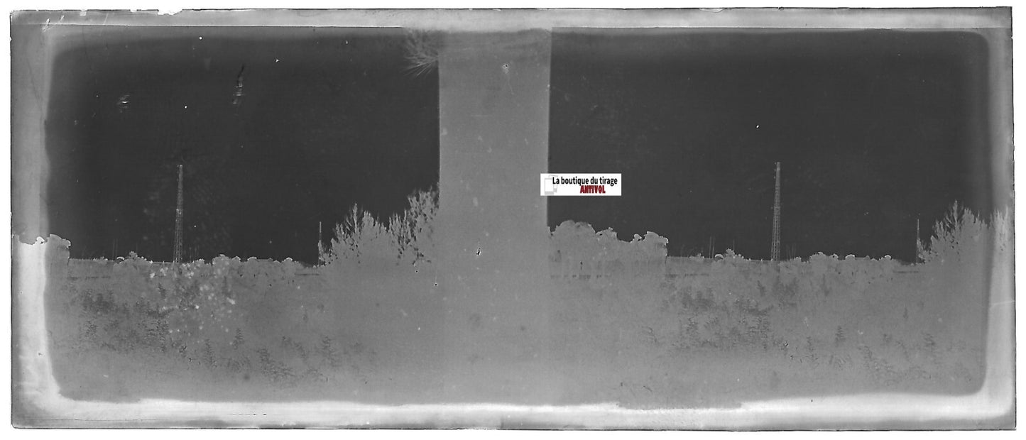 Route, ânes, Plaque verre photo stéréo, négatif noir & blanc 4,5x10,7 cm