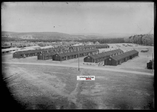 Plaque verre photo ancienne négatif noir et blanc 13x18 cm camp militaire Bitche