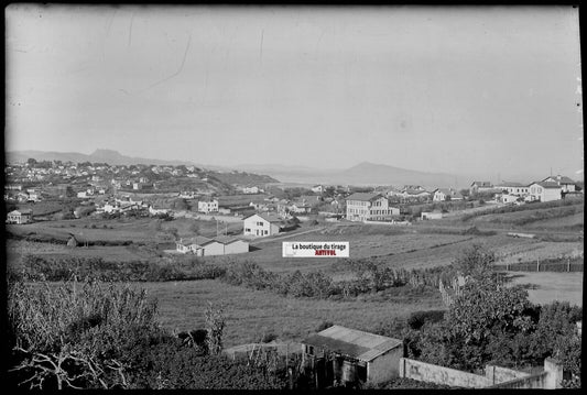 Bidart paysage, Plaque verre photo ancienne, négatif noir & blanc 10x15 cm