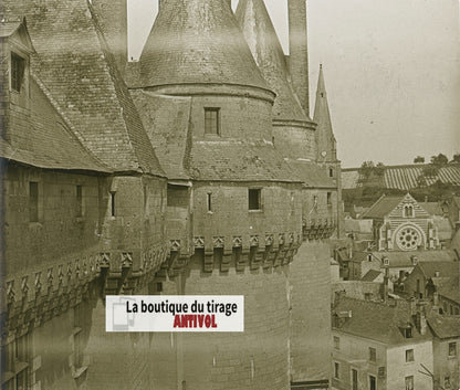 Château de Langeais, plaque verre, photo stéréoscopie, noir & blanc 6x13 cm