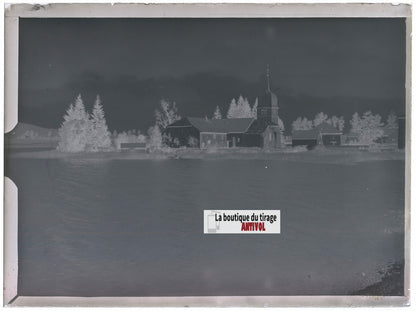 Abbaye du Grandvaux, photo ancienne plaque verre, négatif noir & blanc, 9x12 cm