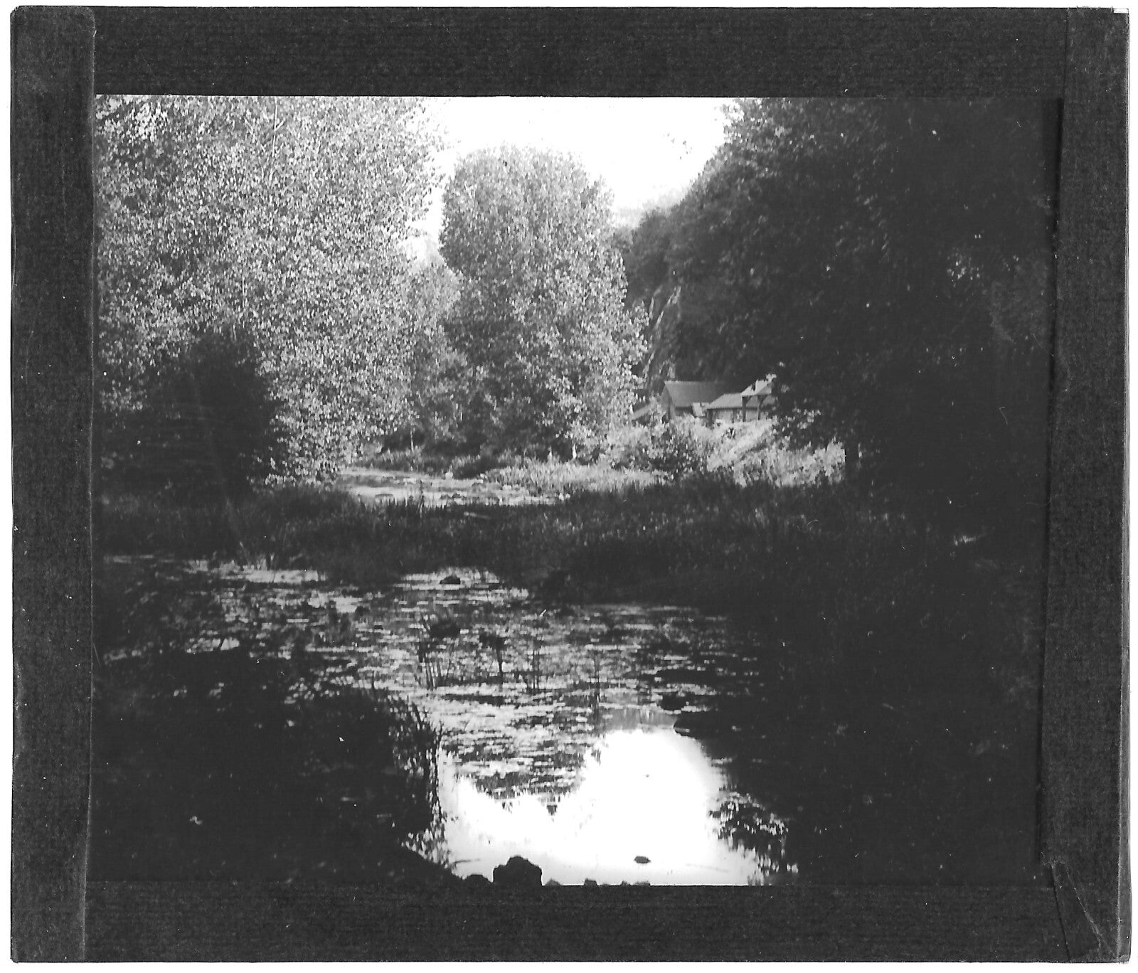 Paysage rivière, France, photo ancienne plaque de verre, positif 8,5x10 cm