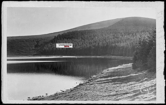 Plaque verre photo ancienne, négatif noir & blanc 9x14 cm, Mont-Dore, lac, eau