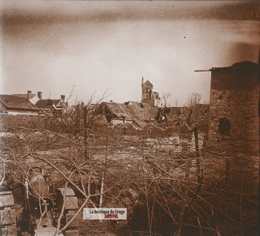 Pontavert, Aisne, guerre WW1, plaque verre photo ancienne stéréo 6x13 cm