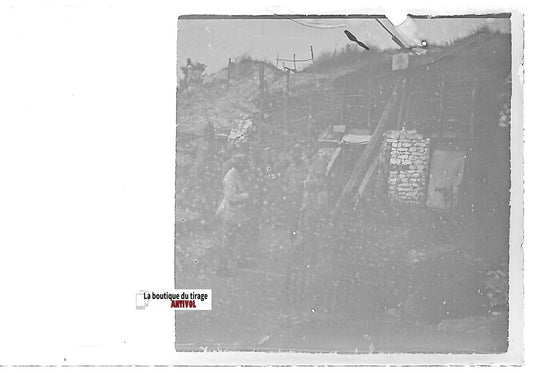 Bataille Somme, Plaque verre stéréo, positif ancien noir & blanc 4,5x10,7 cm