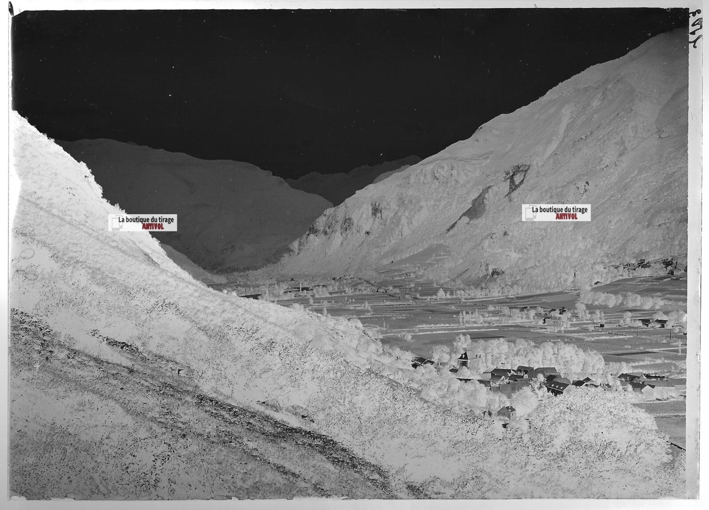 Plaque verre photo ancienne négatif noir et blanc 13x18 cm Bielle montagne