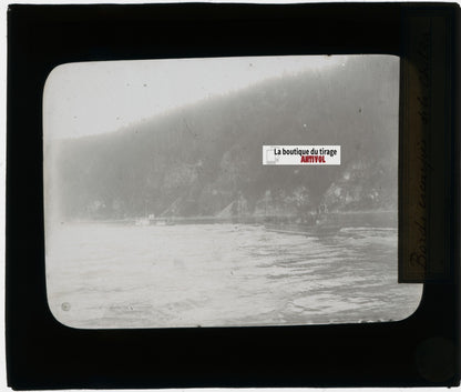 Rivière Chilka, bateaux, photo plaque verre, noir & blanc, positif 8,5x10 cm