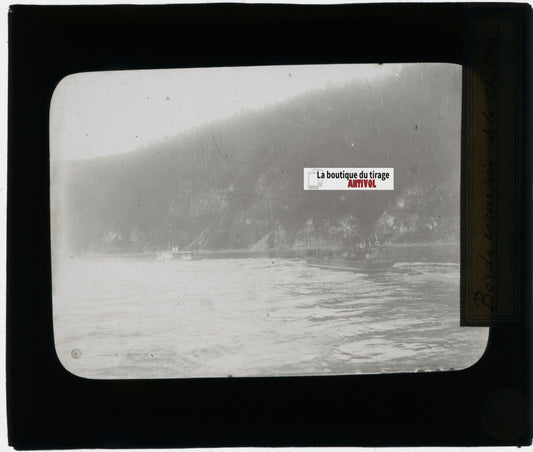 Rivière Chilka, bateaux, photo plaque verre, noir & blanc, positif 8,5x10 cm