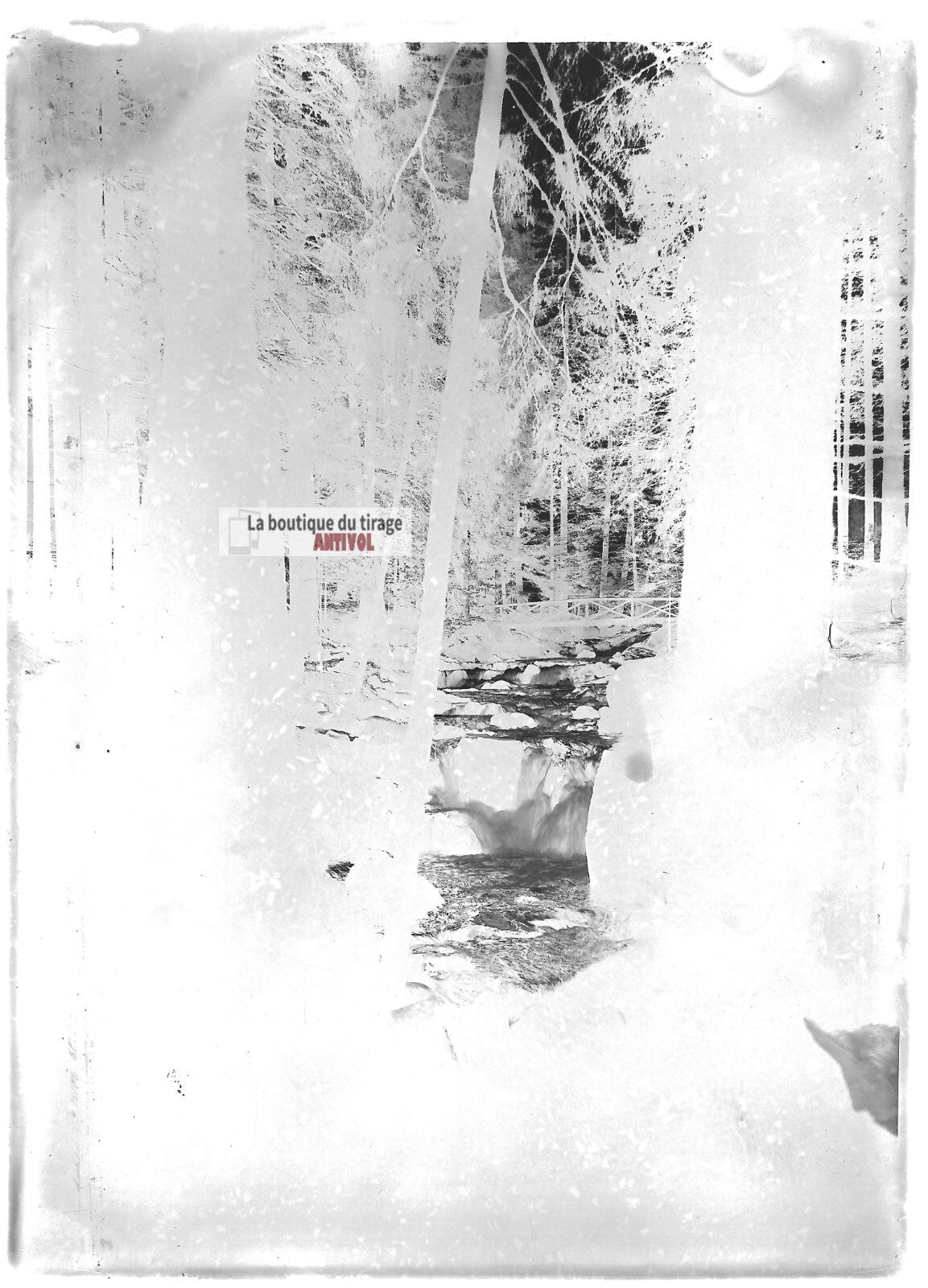 Plaque verre photo ancienne négatif noir et blanc 13x18 cm Gérardmer saut Cuves