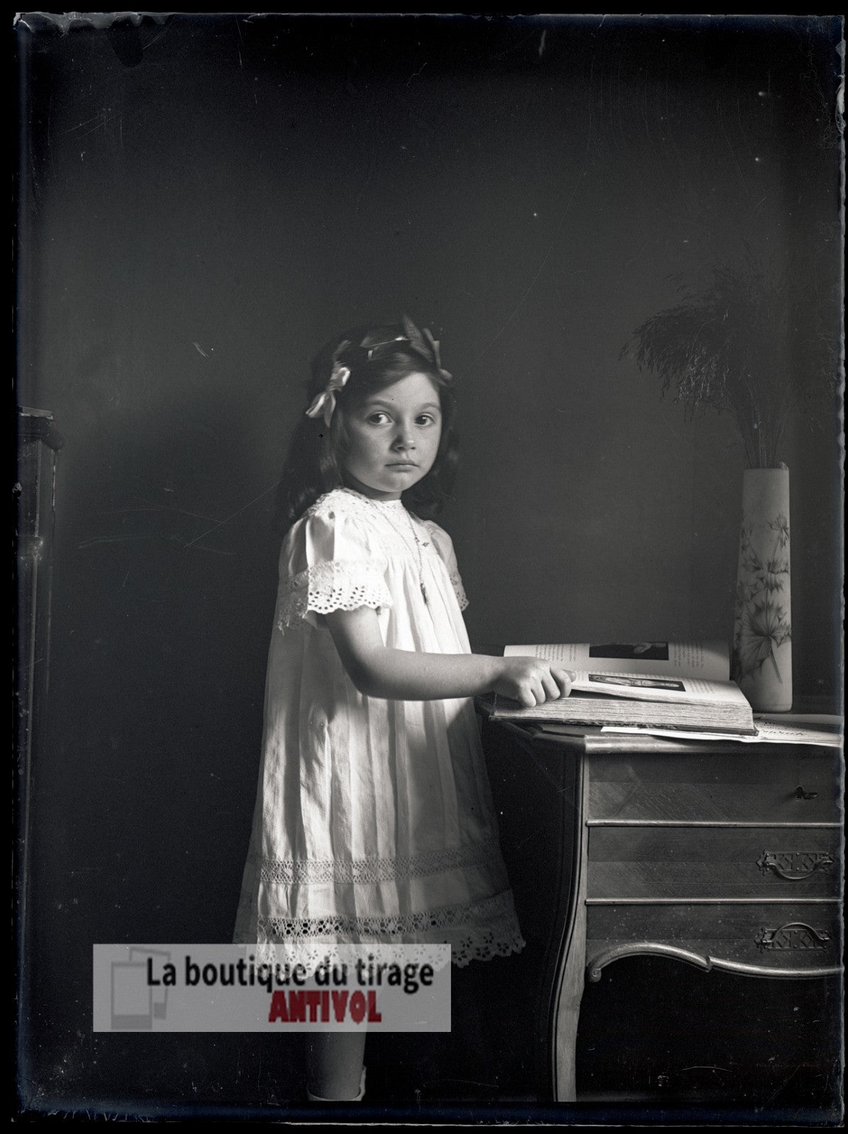 Portrait jeune fille, enfant, plaque verre, photo ancienne, négatif 9x12 cm