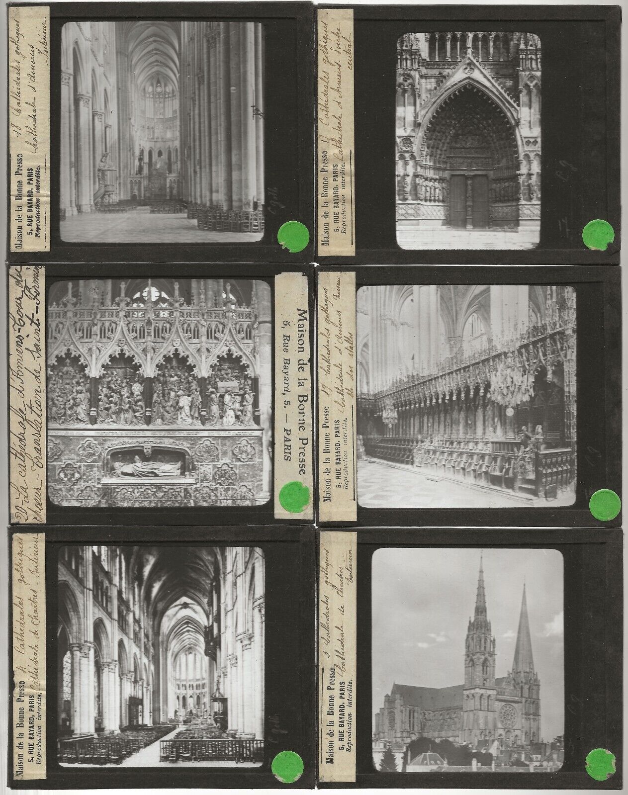 Albi, Amiens, Chartres, photos plaques de verre, lot 10 positifs 8,5x10 cm