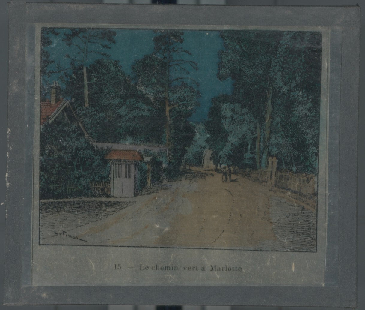 Chemin Vert Marlotte, dessin papier, plaque de verre, couleur, positif 8,5x10 cm