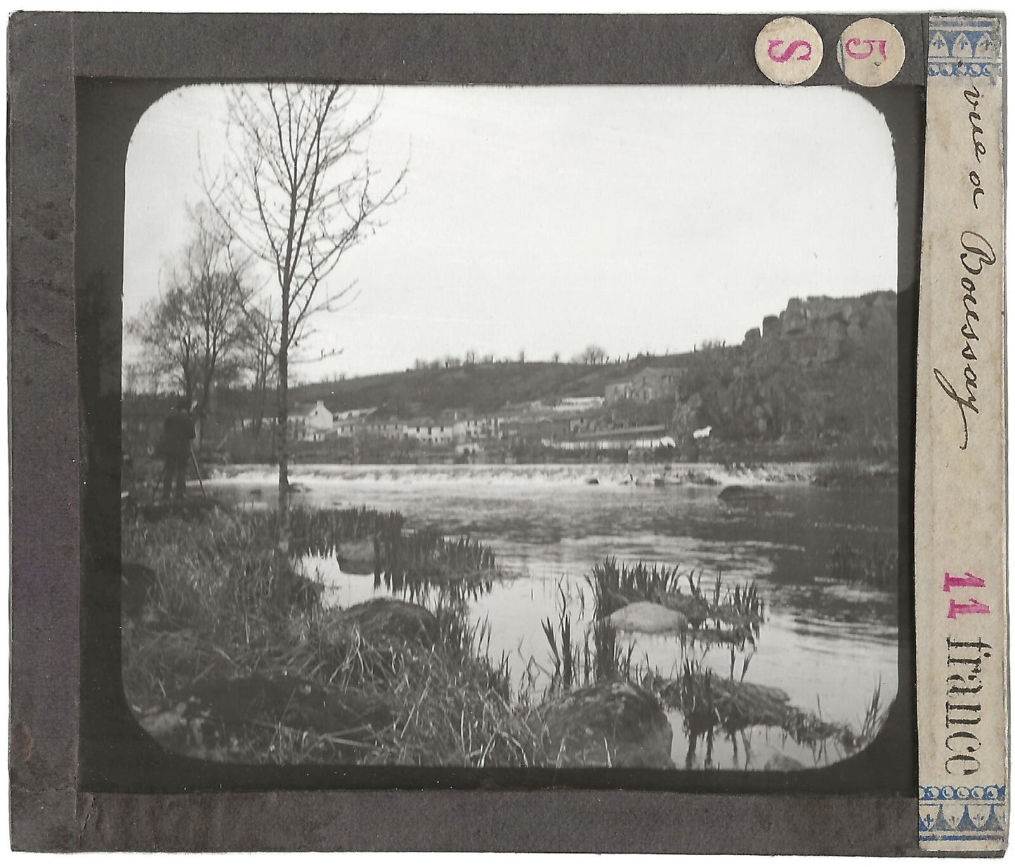 Boussay, photographe, rivière, photo ancienne plaque de verre, positif 8,5x10 cm
