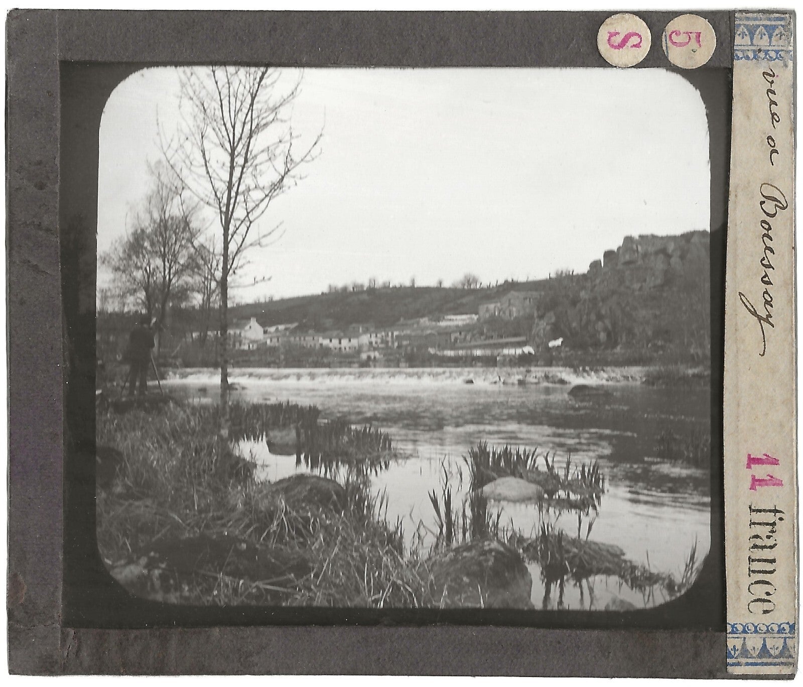 Boussay, photographe, rivière, photo ancienne plaque de verre, positif 8,5x10 cm