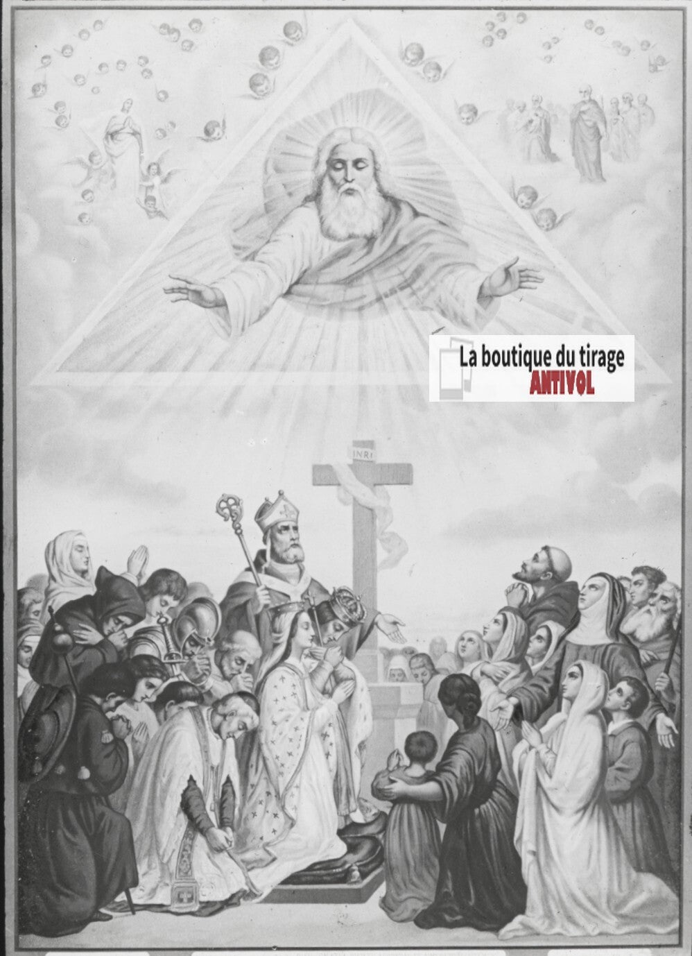 Scène religieuse, catéchisme, dessin peinture, plaque verre, positif 8,5x10 cm