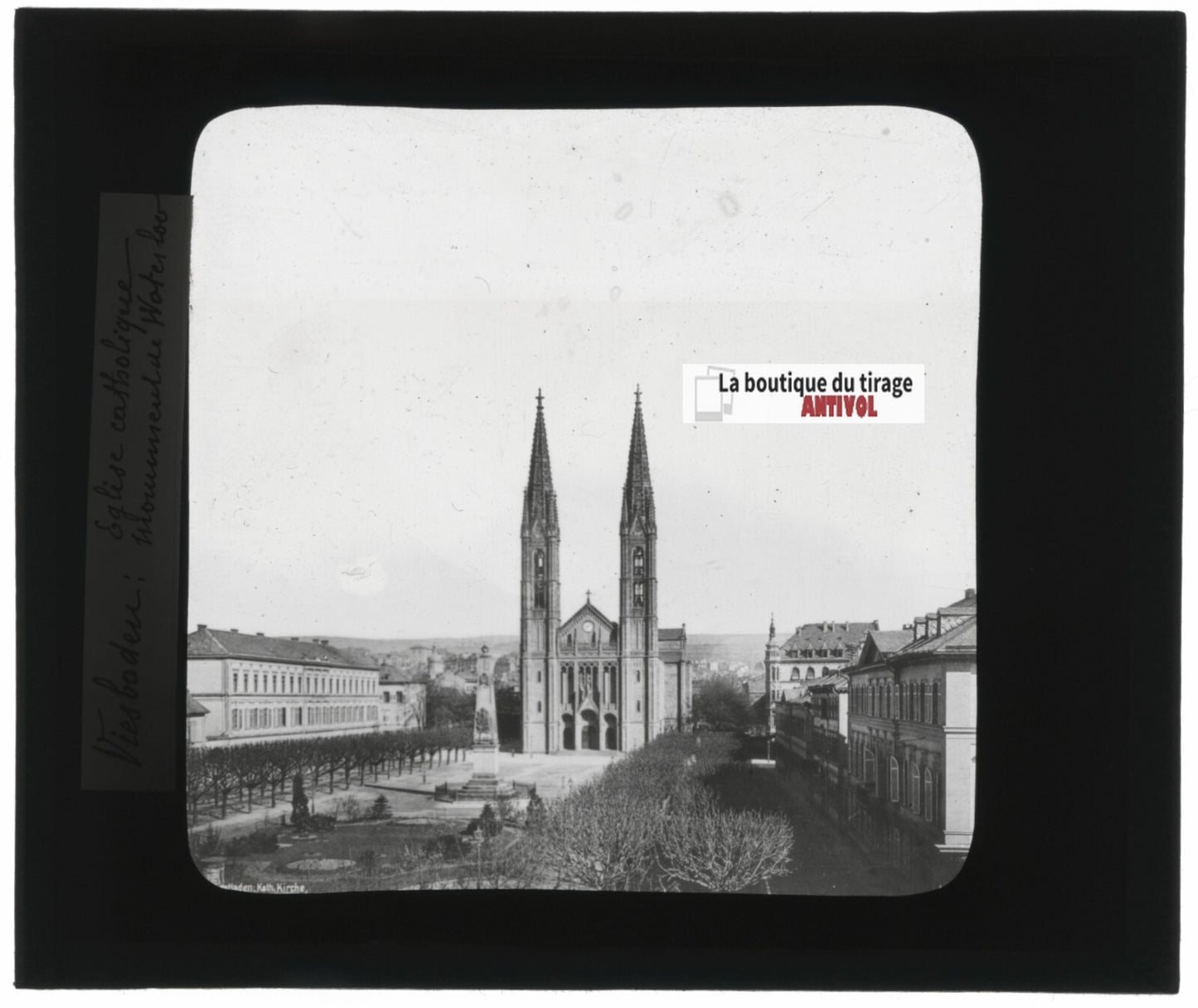 Église Saint-Boniface de Wiesbaden, photo plaque verre, positif 8,5x10 cm