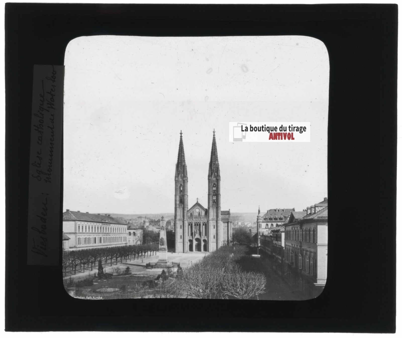 Église Saint-Boniface de Wiesbaden, photo plaque verre, positif 8,5x10 cm