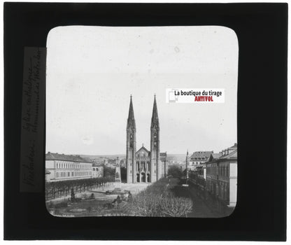 Église Saint-Boniface de Wiesbaden, photo plaque verre, positif 8,5x10 cm