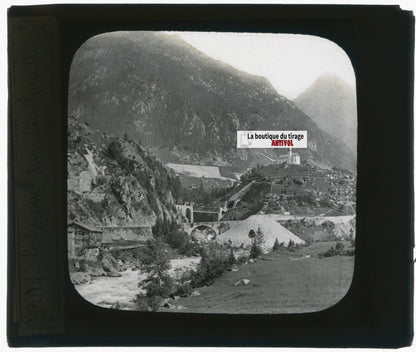 Wassen, Suisse, montagne, photo plaque verre, noir & blanc, positif 8,5x10 cm