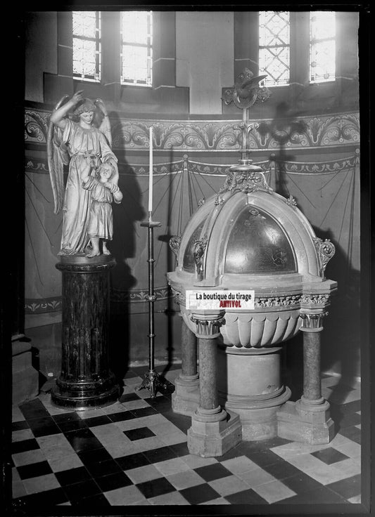 Plaque verre photo ancienne négatif noir et blanc 13x18 cm église Strasbourg