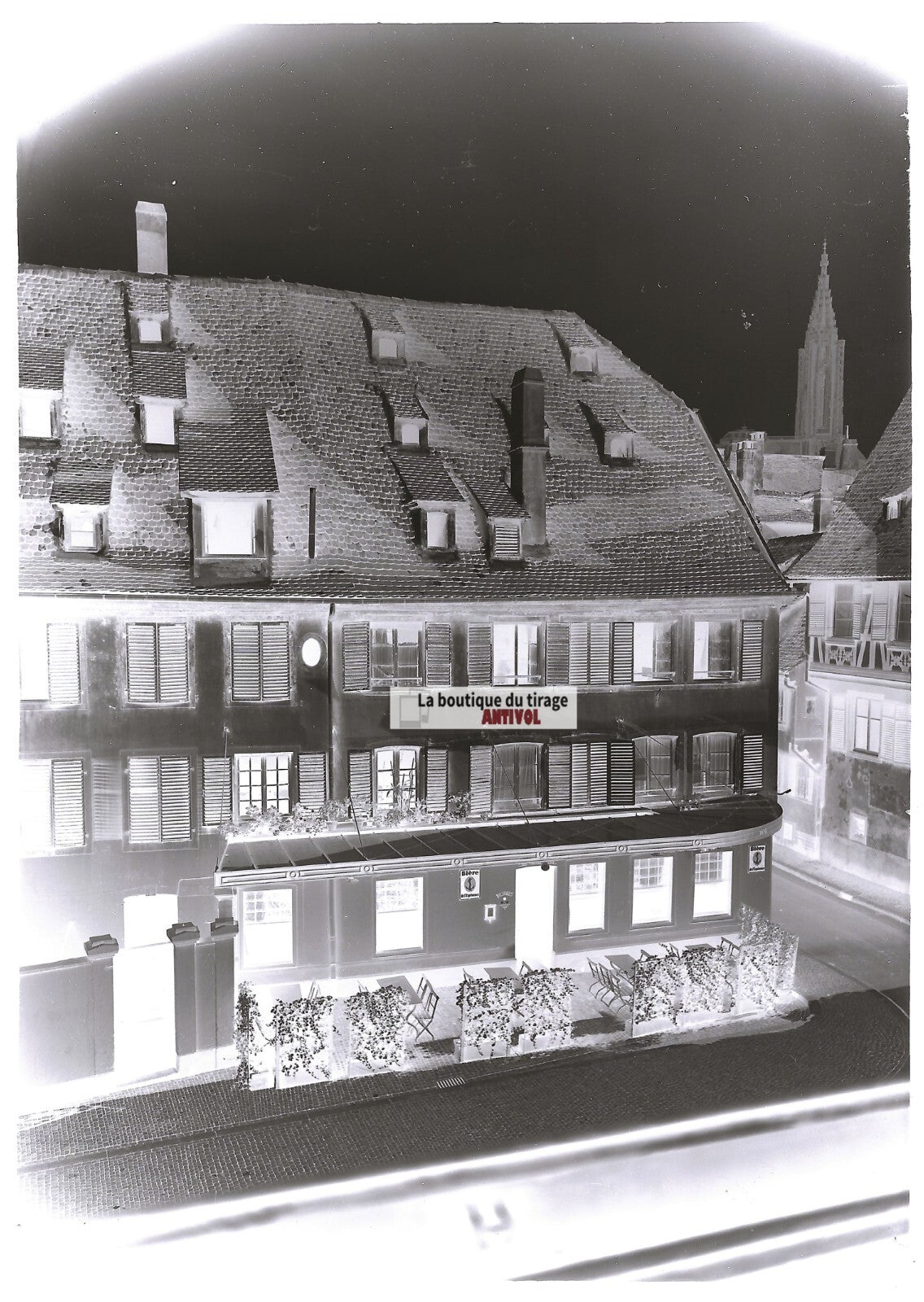 Plaque verre photo ancienne négatif noir et blanc 13x18 cm brasserie Strasbourg