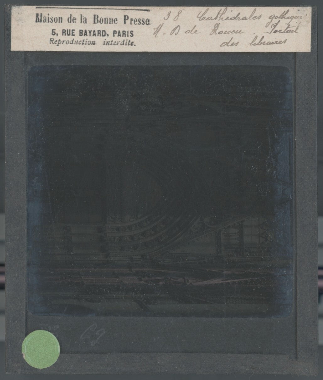 Cathédrale Notre-Dame de Rouen, photo ancienne plaque verre, positif 8,5x10 cm