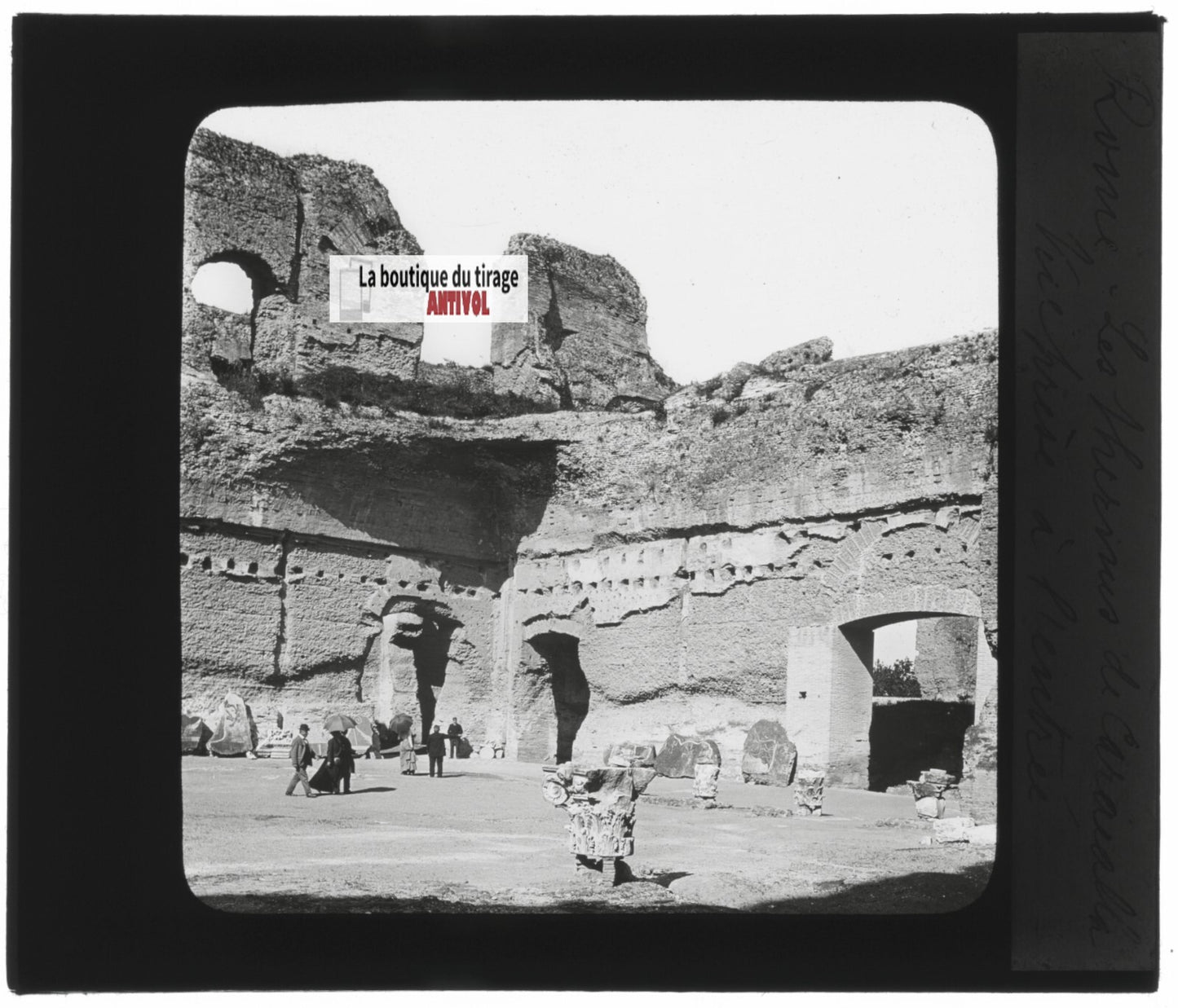 Les Thermes de Caracala, Rome, photo ancienne plaque verre, positif 8,5x10 cm