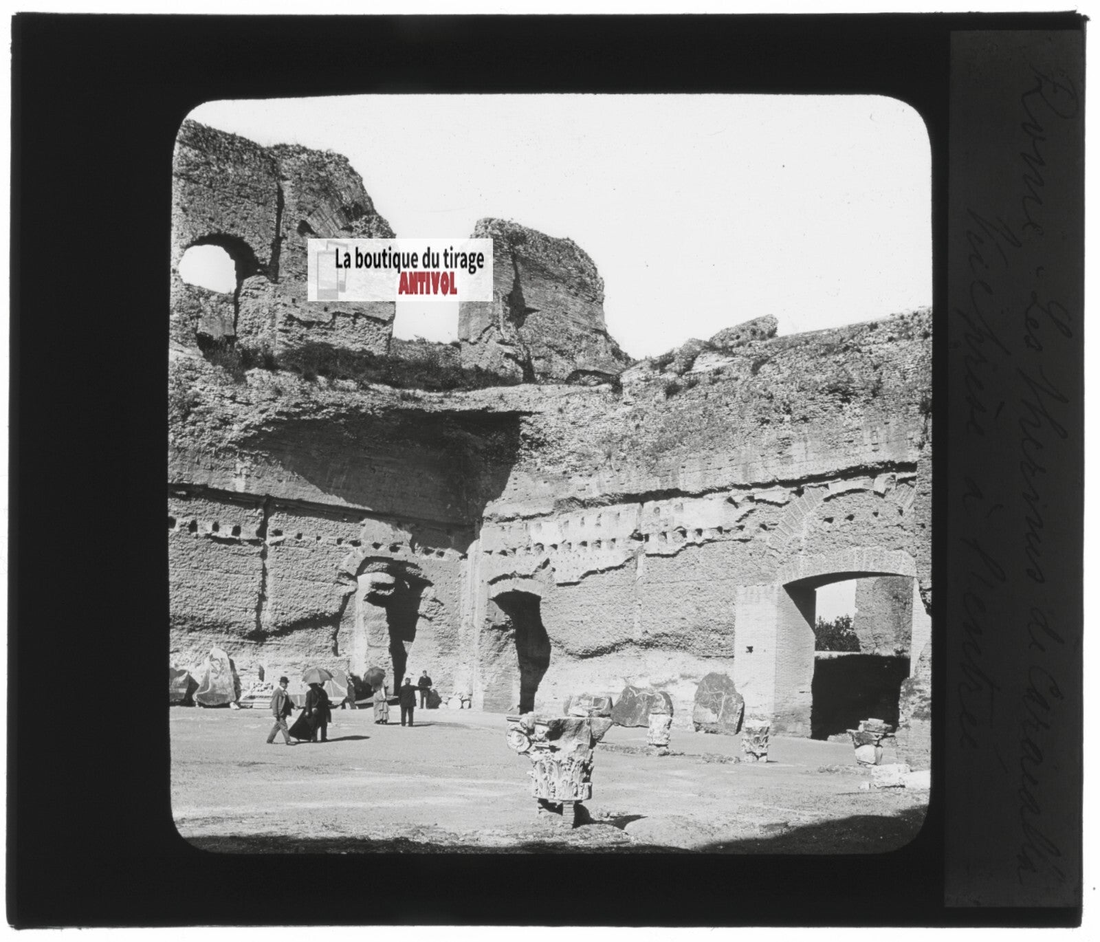 Les Thermes de Caracala, Rome, photo ancienne plaque verre, positif 8,5x10 cm
