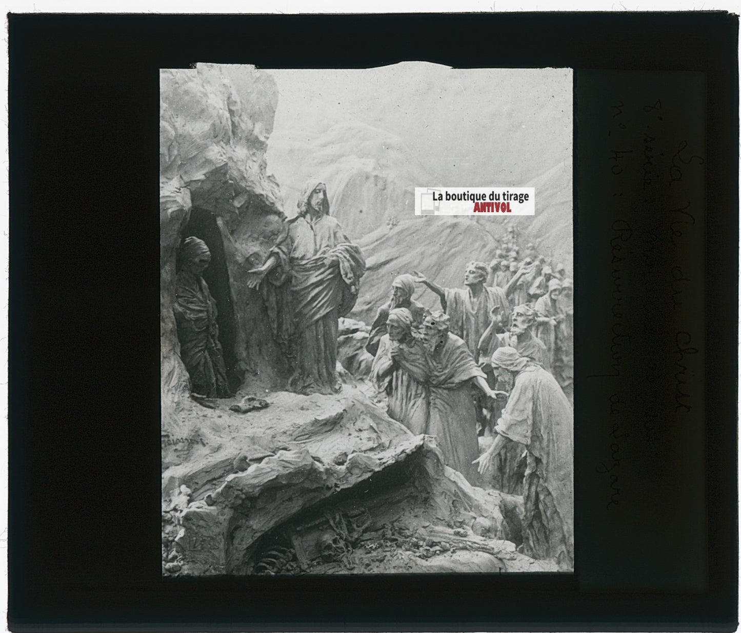 Résurrection de Lazare, photo plaque verre, noir & blanc, positif 8,5x10 cm
