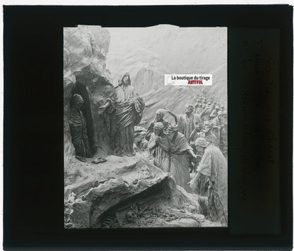 Résurrection de Lazare, photo plaque verre, noir & blanc, positif 8,5x10 cm