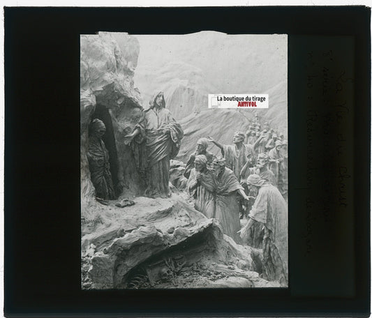 Résurrection de Lazare, photo plaque verre, noir & blanc, positif 8,5x10 cm